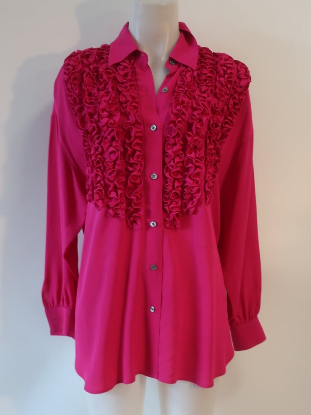 Womens DKNY Fuchsia Pink (Item-204) Ruffled Silk Pure Blouse Top P US/XS